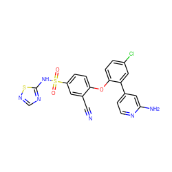 N#Cc1cc(S(=O)(=O)Nc2ncns2)ccc1Oc1ccc(Cl)cc1-c1ccnc(N)c1 ZINC000095583780