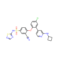 N#Cc1cc(S(=O)(=O)Nc2ncns2)ccc1Oc1ccc(Cl)cc1-c1ccnc(NC2CCC2)c1 ZINC000095583437