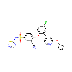 N#Cc1cc(S(=O)(=O)Nc2ncns2)ccc1Oc1ccc(Cl)cc1-c1ccnc(OC2CCC2)c1 ZINC000095582645