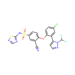 N#Cc1cc(S(=O)(=O)Nc2ncns2)ccc1Oc1ccc(Cl)cc1-c1ccnn1C(F)F ZINC000095581474