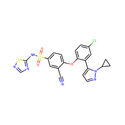 N#Cc1cc(S(=O)(=O)Nc2ncns2)ccc1Oc1ccc(Cl)cc1-c1ccnn1C1CC1 ZINC000095580816