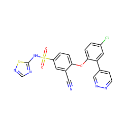 N#Cc1cc(S(=O)(=O)Nc2ncns2)ccc1Oc1ccc(Cl)cc1-c1ccnnc1 ZINC000095582203