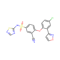 N#Cc1cc(S(=O)(=O)Nc2ncns2)ccc1Oc1ccc(Cl)cc1-c1ccon1 ZINC000095585526