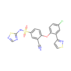 N#Cc1cc(S(=O)(=O)Nc2ncns2)ccc1Oc1ccc(Cl)cc1-c1ccsn1 ZINC000095582465