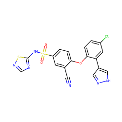 N#Cc1cc(S(=O)(=O)Nc2ncns2)ccc1Oc1ccc(Cl)cc1-c1cn[nH]c1 ZINC000095584900