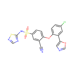N#Cc1cc(S(=O)(=O)Nc2ncns2)ccc1Oc1ccc(Cl)cc1-c1cnco1 ZINC000095585066