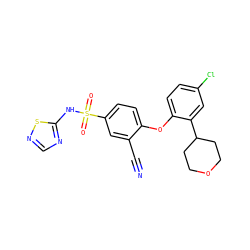 N#Cc1cc(S(=O)(=O)Nc2ncns2)ccc1Oc1ccc(Cl)cc1C1CCOCC1 ZINC000095585006