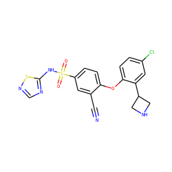 N#Cc1cc(S(=O)(=O)Nc2ncns2)ccc1Oc1ccc(Cl)cc1C1CNC1 ZINC000095585139