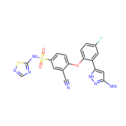 N#Cc1cc(S(=O)(=O)Nc2ncns2)ccc1Oc1ccc(F)cc1-c1cc(N)n[nH]1 ZINC000095582098