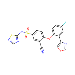 N#Cc1cc(S(=O)(=O)Nc2ncns2)ccc1Oc1ccc(F)cc1-c1cocn1 ZINC000095584181