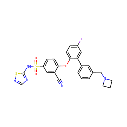 N#Cc1cc(S(=O)(=O)Nc2ncns2)ccc1Oc1ccc(I)cc1-c1cccc(CN2CCC2)c1 ZINC000095580831