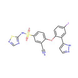 N#Cc1cc(S(=O)(=O)Nc2ncns2)ccc1Oc1ccc(I)cc1-c1ccn[nH]1 ZINC000095582857