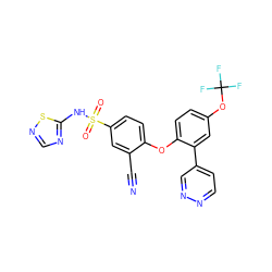 N#Cc1cc(S(=O)(=O)Nc2ncns2)ccc1Oc1ccc(OC(F)(F)F)cc1-c1ccnnc1 ZINC000095585303