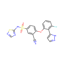 N#Cc1cc(S(=O)(=O)Nc2ncns2)ccc1Oc1cccc(F)c1-c1ccn[nH]1 ZINC000095585829