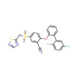 N#Cc1cc(S(=O)(=O)Nc2ncns2)ccc1Oc1ccccc1-c1cc(F)ccc1F ZINC000095581570