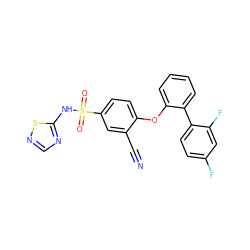 N#Cc1cc(S(=O)(=O)Nc2ncns2)ccc1Oc1ccccc1-c1ccc(F)cc1F ZINC000095582027