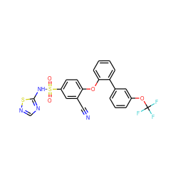 N#Cc1cc(S(=O)(=O)Nc2ncns2)ccc1Oc1ccccc1-c1cccc(OC(F)(F)F)c1 ZINC000095584923