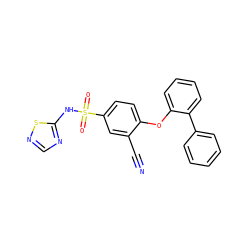 N#Cc1cc(S(=O)(=O)Nc2ncns2)ccc1Oc1ccccc1-c1ccccc1 ZINC000095581257