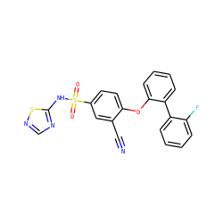 N#Cc1cc(S(=O)(=O)Nc2ncns2)ccc1Oc1ccccc1-c1ccccc1F ZINC000095583569