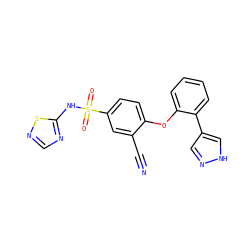 N#Cc1cc(S(=O)(=O)Nc2ncns2)ccc1Oc1ccccc1-c1cn[nH]c1 ZINC000095585304