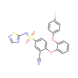 N#Cc1cc(S(=O)(=O)Nc2ncns2)ccc1Oc1ccccc1Oc1ccc(F)cc1 ZINC000095581233