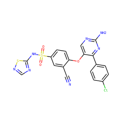 N#Cc1cc(S(=O)(=O)Nc2ncns2)ccc1Oc1cnc(N)nc1-c1ccc(Cl)cc1 ZINC000095584835