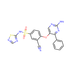 N#Cc1cc(S(=O)(=O)Nc2ncns2)ccc1Oc1cnc(N)nc1-c1ccccc1 ZINC000095582127