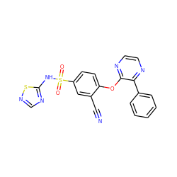 N#Cc1cc(S(=O)(=O)Nc2ncns2)ccc1Oc1nccnc1-c1ccccc1 ZINC000095580718