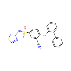 N#Cc1cc(S(=O)(=O)Nc2ncsn2)ccc1Oc1ccccc1-c1ccccc1 ZINC000095581313