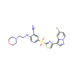 N#Cc1cc(S(=O)(=O)c2nc(-c3cnn4ccc(Br)cc34)cs2)ccc1NCCN1CCOCC1 ZINC000103299118
