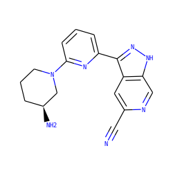 N#Cc1cc2c(-c3cccc(N4CCC[C@H](N)C4)n3)n[nH]c2cn1 ZINC000205260313