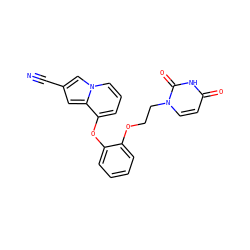 N#Cc1cc2c(Oc3ccccc3OCCn3ccc(=O)[nH]c3=O)cccn2c1 ZINC000095920816