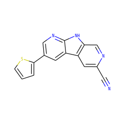N#Cc1cc2c(cn1)[nH]c1ncc(-c3cccs3)cc12 ZINC000200105629