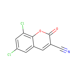 N#Cc1cc2cc(Cl)cc(Cl)c2oc1=O ZINC000000265424
