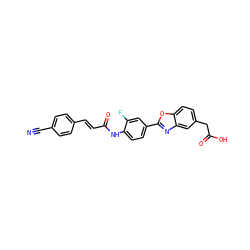 N#Cc1ccc(/C=C/C(=O)Nc2ccc(-c3nc4cc(CC(=O)O)ccc4o3)cc2F)cc1 ZINC000003959845