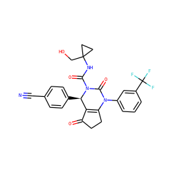 N#Cc1ccc([C@@H]2C3=C(CCC3=O)N(c3cccc(C(F)(F)F)c3)C(=O)N2C(=O)NC2(CO)CC2)cc1 ZINC001772611225