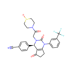 N#Cc1ccc([C@@H]2C3=C(CCC3=O)N(c3cccc(C(F)(F)F)c3)C(=O)N2CC(=O)N2CC[S+]([O-])CC2)cc1 ZINC001772585657