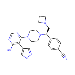 N#Cc1ccc([C@H](CN2CCC2)N2CCN(c3ncnc(N)c3-c3cn[nH]c3)CC2)cc1 ZINC001772608672