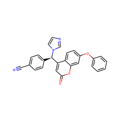 N#Cc1ccc([C@H](c2cc(=O)oc3cc(Oc4ccccc4)ccc23)n2ccnc2)cc1 ZINC000066111897