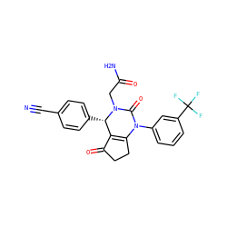 N#Cc1ccc([C@H]2C3=C(CCC3=O)N(c3cccc(C(F)(F)F)c3)C(=O)N2CC(N)=O)cc1 ZINC000224572386