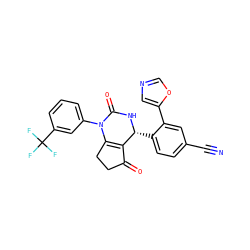 N#Cc1ccc([C@H]2NC(=O)N(c3cccc(C(F)(F)F)c3)C3=C2C(=O)CC3)c(-c2cnco2)c1 ZINC001772641542