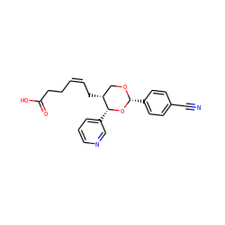 N#Cc1ccc([C@H]2OC[C@@H](C/C=C\CCC(=O)O)[C@@H](c3cccnc3)O2)cc1 ZINC000013740449