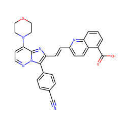 N#Cc1ccc(-c2c(/C=C/c3ccc4c(C(=O)O)cccc4n3)nc3c(N4CCOCC4)ccnn23)cc1 ZINC001772578076