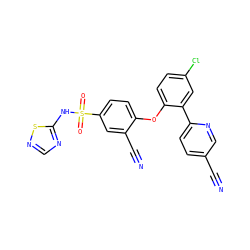 N#Cc1ccc(-c2cc(Cl)ccc2Oc2ccc(S(=O)(=O)Nc3ncns3)cc2C#N)nc1 ZINC000095583547