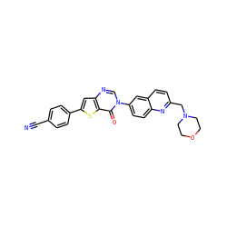 N#Cc1ccc(-c2cc3ncn(-c4ccc5nc(CN6CCOCC6)ccc5c4)c(=O)c3s2)cc1 ZINC000038149745