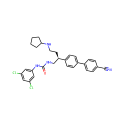 N#Cc1ccc(-c2ccc([C@H](CCNC3CCCC3)CNC(=O)Nc3cc(Cl)cc(Cl)c3)cc2)cc1 ZINC000028102581