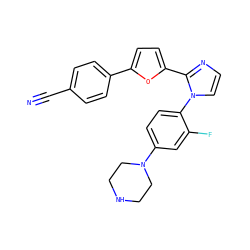 N#Cc1ccc(-c2ccc(-c3nccn3-c3ccc(N4CCNCC4)cc3F)o2)cc1 ZINC000299823908