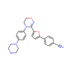 N#Cc1ccc(-c2ccc(C3=NOCCN3c3ccc(N4CCNCC4)cc3)o2)cc1 ZINC000084711597