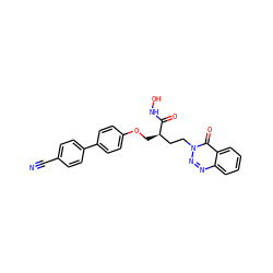 N#Cc1ccc(-c2ccc(OC[C@H](CCn3nnc4ccccc4c3=O)C(=O)NO)cc2)cc1 ZINC000000602957