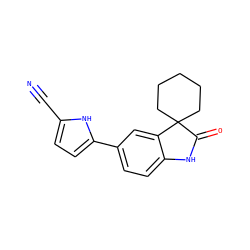 N#Cc1ccc(-c2ccc3c(c2)C2(CCCCC2)C(=O)N3)[nH]1 ZINC000003994338